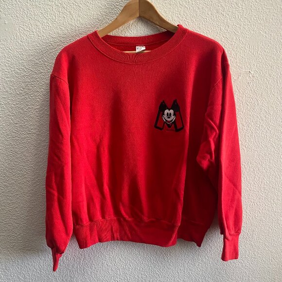 VTG 80s Champion Disney Mickey Mouse Crew Sweatshirt Adult Unisex Large Red - Picture 1 of 4